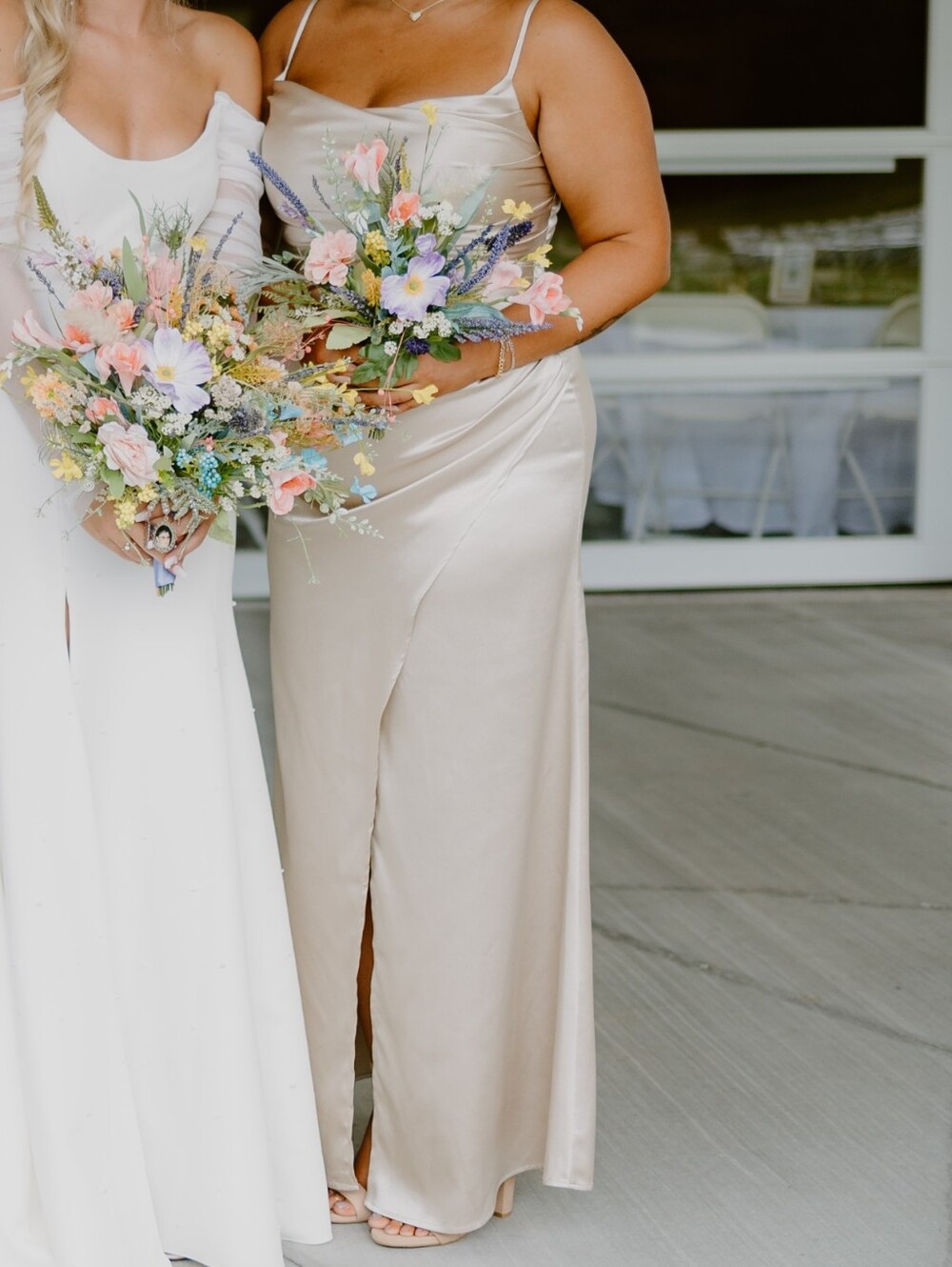 Birdy Grey Champagne Satin Spaghetti Strap Bridesmaid Dress